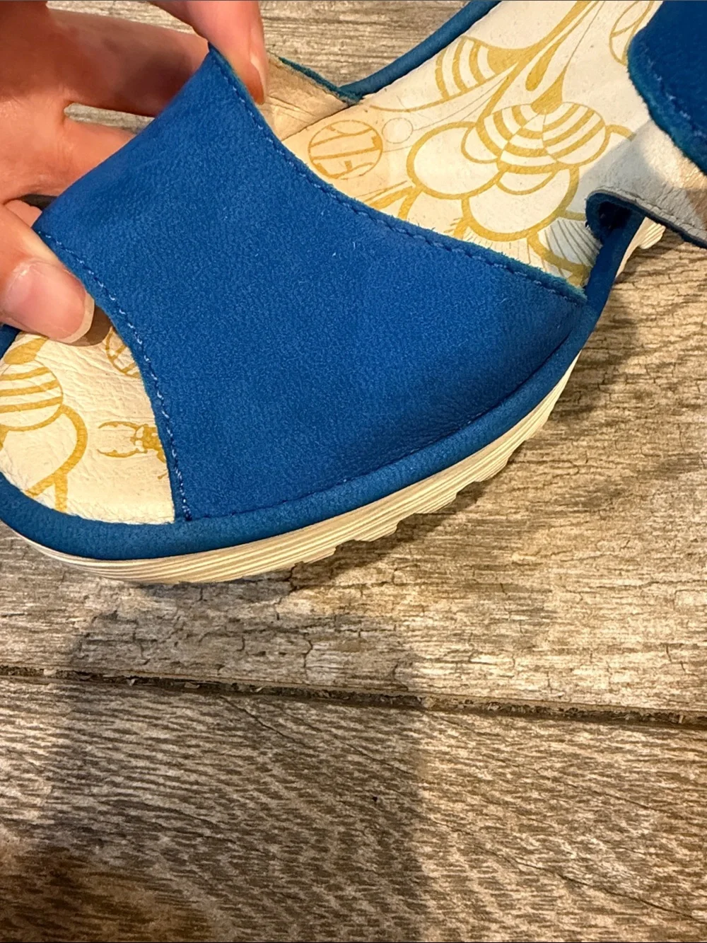 Fly London Yesk Blue Wedge Sandals with Ankle Strap size 37 US 6-6.5